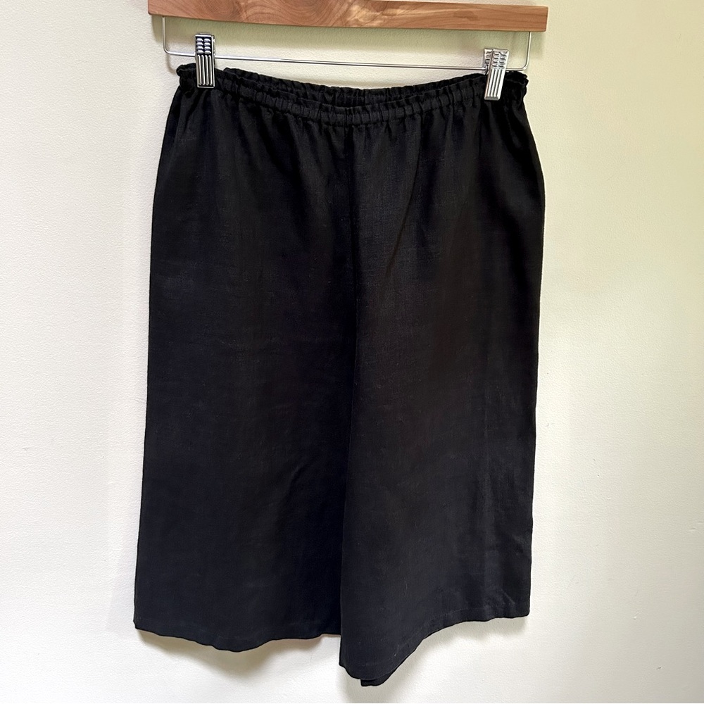 Fog Linen Work ~ Black Linen Wide Leg Cropped Palazzo Capris in OS (One Size)